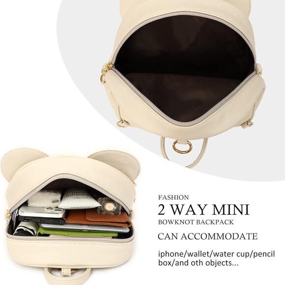 Girls Mini Backpack Bowknot Polka Dot Cute Daypacks Convertible Shoulder Bag Pur - Picture 4 of 7